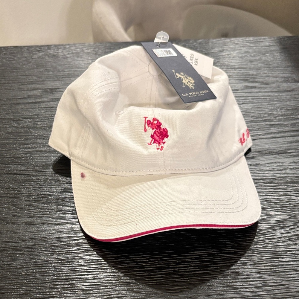 U.S. Polo Assn. White Cap with Pink Embroidery